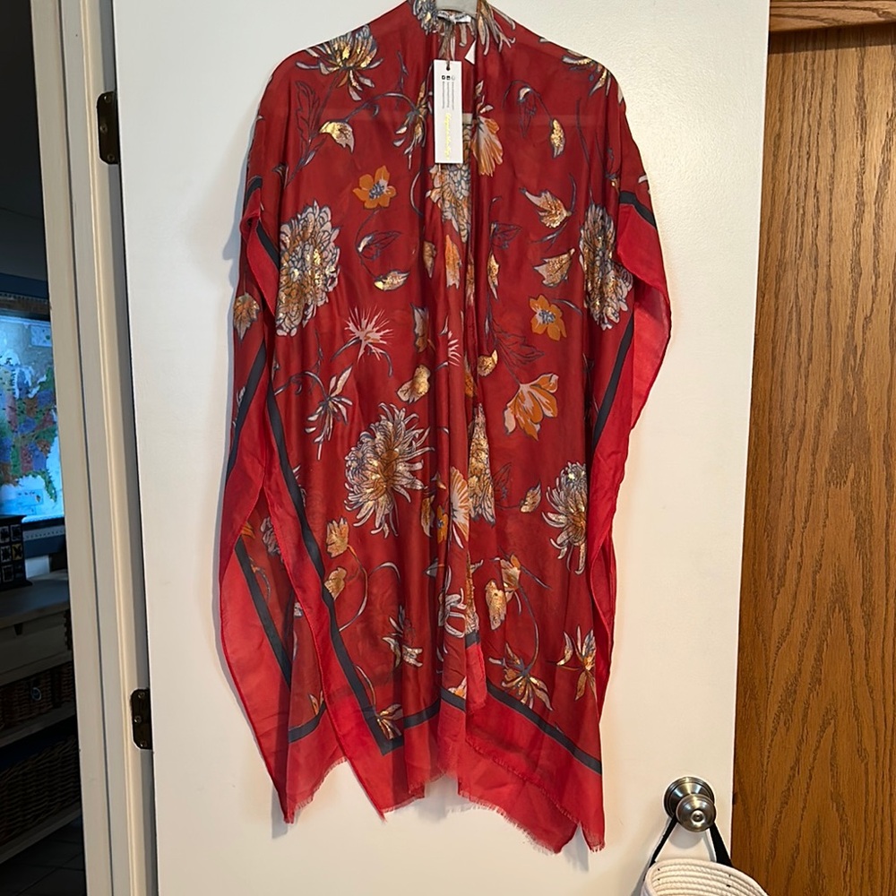 Woven Heart Red Floral Scarf